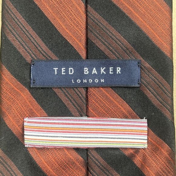 Ted Baker London Tie Men’s 61”x3.5” Silk Red Black Stripes - Picture 1 of 5